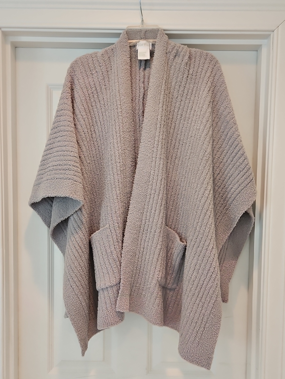 Cozy Open Front Poncho Shrug - Soft Light Gray